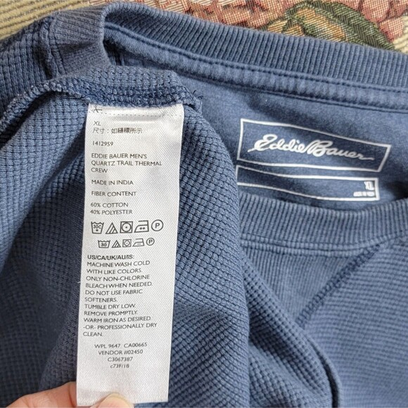 Eddie Bauer Shirt Mens XL Blue Quartz Trail Thermal Crew Neck Waffle Knit - Picture 12 of 13